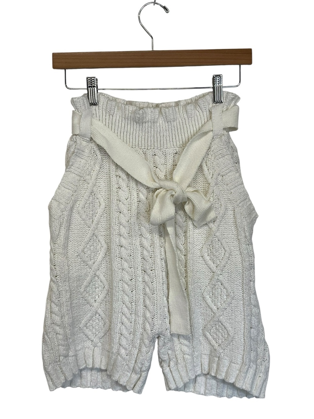 Free People | White Belted Cotton Cable Knit Shorts S